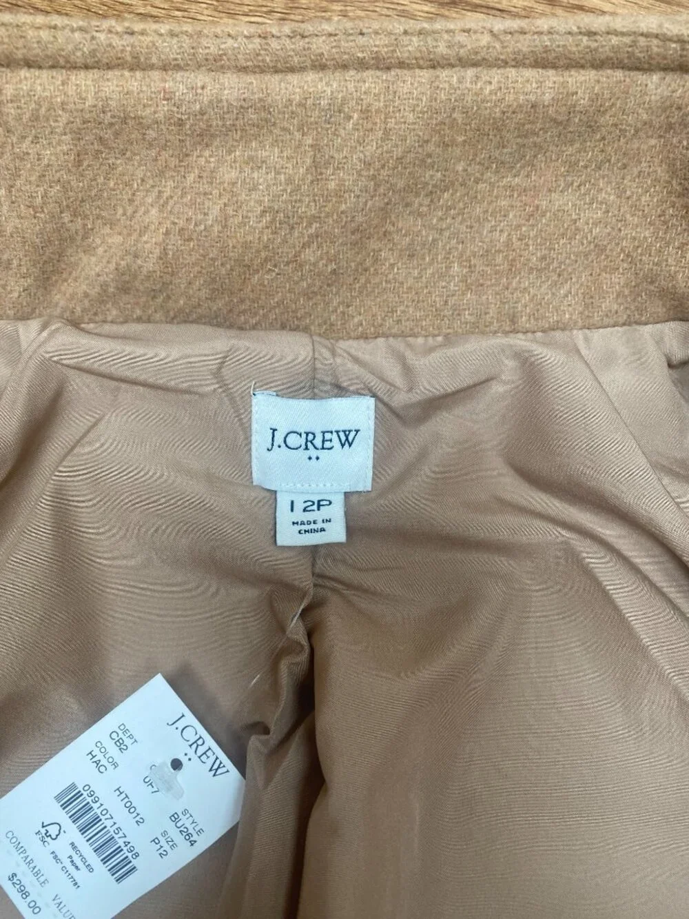 J. Crew City Coat Camel Size 12P